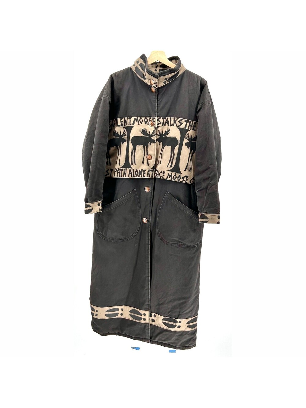 Vintage 90s Babes in the Woods Black Moose Print Duffle Coat